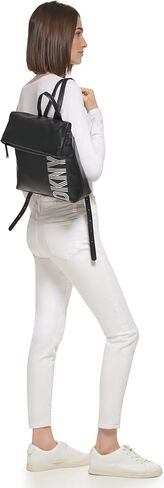 DKNY Women's Classic Tilly Md Foldover Backpack, Black/Silver, Large in Saudi Arabia