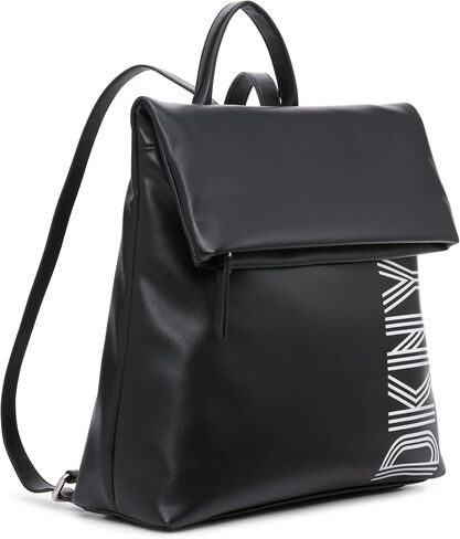 DKNY Women's Classic Tilly Md Foldover Backpack, Black/Silver, Large in Saudi Arabia