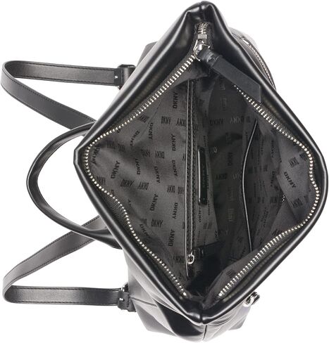 DKNY Women's Classic Tilly Md Foldover Backpack, Black/Silver, Large in Saudi Arabia