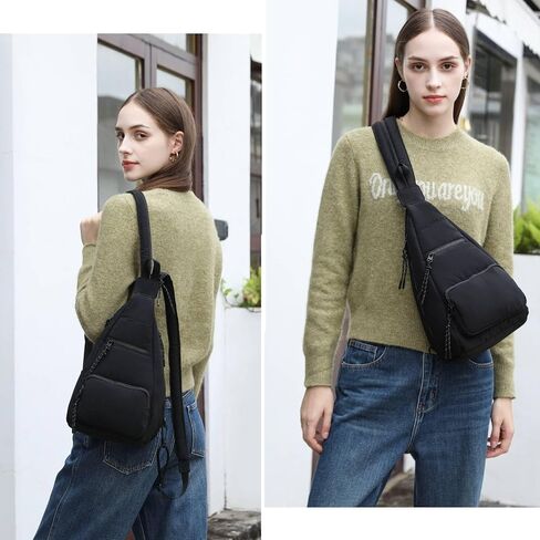 ER.Roulour Ultra-lightweight Sling Bag Puffy Crossbody Bag Cotton Padding Backpack Shoulder Daypack for Men Women in Saudi Arabia