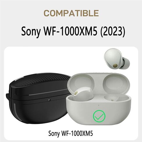 Compatible with Earbuds Sony WF-1000XM5 (2023) Case Cover Front LED Visible Full-Body TPU Military Hard Shell Protective Cover Case Skin with Keychain and Lanyard (Black) in Saudi Arabia