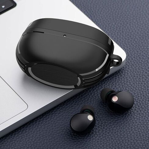 Compatible with Earbuds Sony WF-1000XM5 (2023) Case Cover Front LED Visible Full-Body TPU Military Hard Shell Protective Cover Case Skin with Keychain and Lanyard (Black) in Saudi Arabia