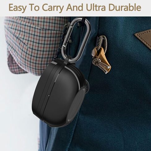 Compatible with Earbuds Sony WF-1000XM5 (2023) Case Cover Front LED Visible Full-Body TPU Military Hard Shell Protective Cover Case Skin with Keychain and Lanyard (Black) in Saudi Arabia
