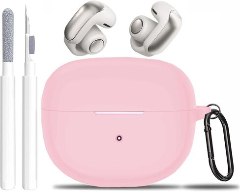 for New Bose Ultra Open Earbuds Case with Cleaner Kit 2024, Soft Silicone Shockproof Protective Cover Skin with Carabiner Women Men for Bose Open Ear Wireless Earbuds, Pink in Saudi Arabia