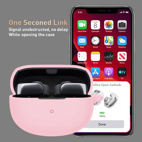 for New Bose Ultra Open Earbuds Case with Cleaner Kit 2024, Soft Silicone Shockproof Protective Cover Skin with Carabiner Women Men for Bose Open Ear Wireless Earbuds, Pink in Saudi Arabia