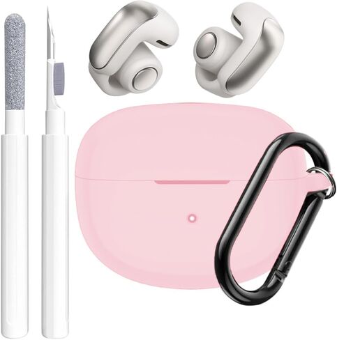 for New Bose Ultra Open Earbuds Case with Cleaner Kit 2024, Soft Silicone Shockproof Protective Cover Skin with Carabiner Women Men for Bose Open Ear Wireless Earbuds, Pink in Saudi Arabia