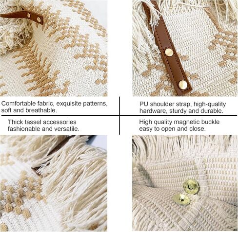 Beach Bag Canvas Tote Bag For Women Tassel Handbag For Summer Travel Vacation Big Capacity Woven Shoulder Bag in Saudi Arabia