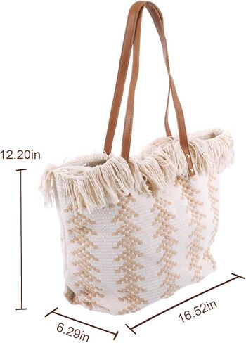 Beach Bag Canvas Tote Bag For Women Tassel Handbag For Summer Travel Vacation Big Capacity Woven Shoulder Bag in Saudi Arabia