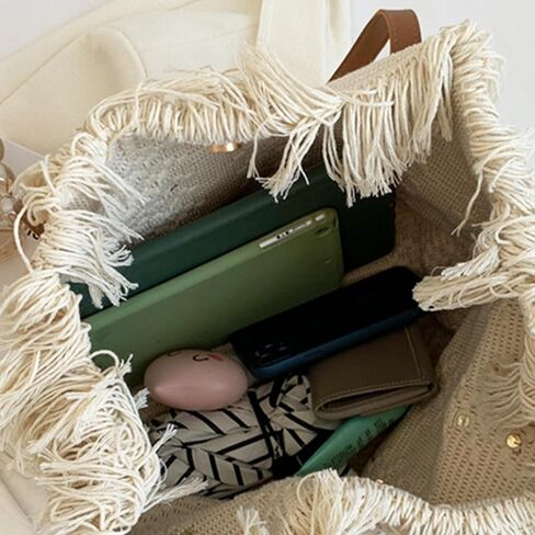 Beach Bag Canvas Tote Bag For Women Tassel Handbag For Summer Travel Vacation Big Capacity Woven Shoulder Bag in Saudi Arabia
