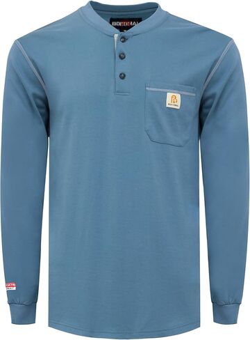 قمصان BOCOMAL FR للرجال 5.5oz خفيفة الوزن بأكمام طويلة، قميص Henley مقاوم للحريق CAT2 in Kuwait