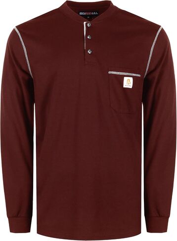 قمصان BOCOMAL FR للرجال 5.5oz خفيفة الوزن بأكمام طويلة، قميص Henley مقاوم للحريق CAT2 in Kuwait