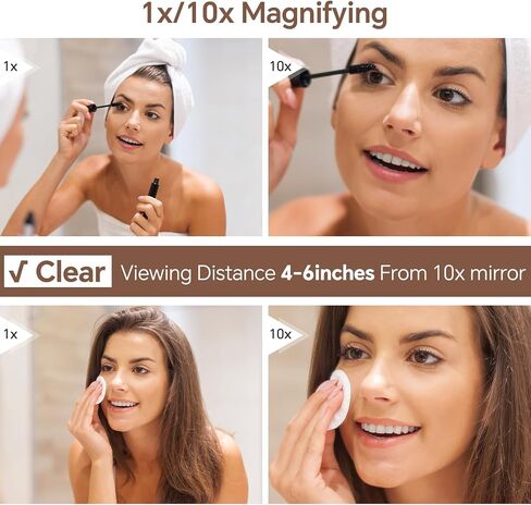 BEAUTURAL Lighted Makeup Mirror with 3 Lights, 1x/10x Magnifying Double Sided Mirror with 5 Brightness, Adjustable Standing Height, 360 Degree Rotation, AC Adapter Powered in Saudi Arabia