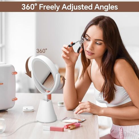 BEAUTURAL Lighted Makeup Mirror with 3 Lights, 1x/10x Magnifying Double Sided Mirror with 5 Brightness, Adjustable Standing Height, 360 Degree Rotation, AC Adapter Powered in Saudi Arabia