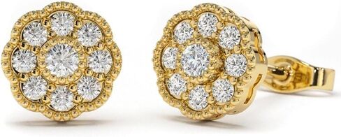 Small Unisex Brilliant Cut 925 Sterling Silver 14K Yellow Gold Plated Round Flower Cluster Halo Hypoallergenic Cz Men's Women's Hip Hop Circle Screw Back Stud Earrings in Saudi Arabia