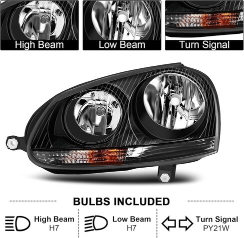 Headlight Assembly Fit for 2005-2010 Volkswagen Jetta/2006-2009 Volkswagen GT Driver Side and Passenger Side (Black Housing Clear Reflector) in Saudi Arabia