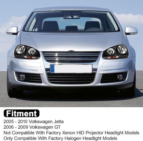 Headlight Assembly Fit for 2005-2010 Volkswagen Jetta/2006-2009 Volkswagen GT Driver Side and Passenger Side (Black Housing Clear Reflector) in Saudi Arabia