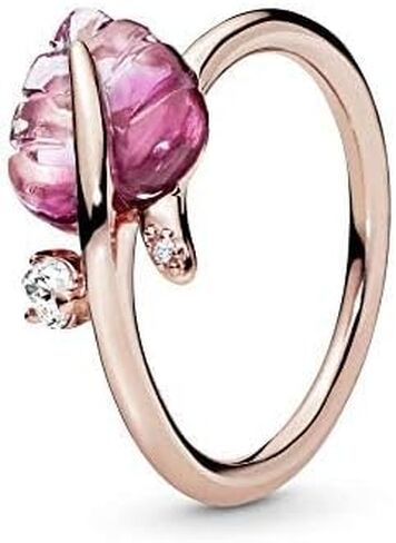Pandora Leaf Rose Ring with Pink Murano Glass and Clear Cubic Zirconia, With Gift Box in Saudi Arabia