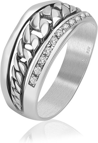 حلقة سلسلة من الفضة الإسترلينية 925 مع 0.03 TCW زركونيا مكعبة مستديرة بيضاء، لا تسبب الحساسية، خالية من النيكل والرصاص، مجموعة مصممة يدويًا حرفية، مجوهرات للنساء، هدية لها - مقاس 9 in Kuwait