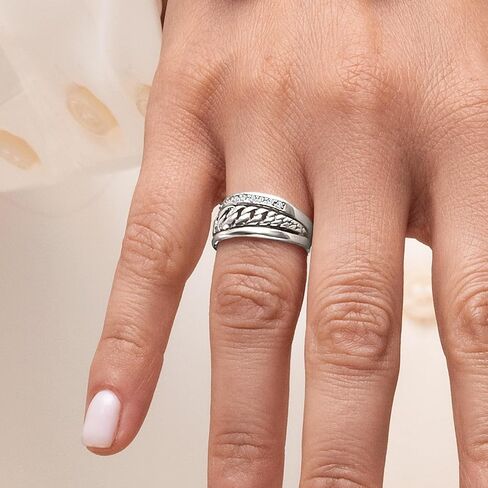 حلقة سلسلة من الفضة الإسترلينية 925 مع 0.03 TCW زركونيا مكعبة مستديرة بيضاء، لا تسبب الحساسية، خالية من النيكل والرصاص، مجموعة مصممة يدويًا حرفية، مجوهرات للنساء، هدية لها - مقاس 9 in Kuwait