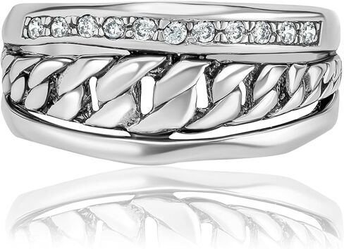 حلقة سلسلة من الفضة الإسترلينية 925 مع 0.03 TCW زركونيا مكعبة مستديرة بيضاء، لا تسبب الحساسية، خالية من النيكل والرصاص، مجموعة مصممة يدويًا حرفية، مجوهرات للنساء، هدية لها - مقاس 9 in Kuwait