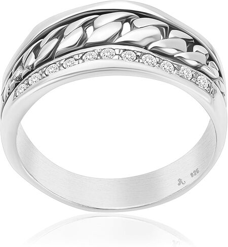 حلقة سلسلة من الفضة الإسترلينية 925 مع 0.03 TCW زركونيا مكعبة مستديرة بيضاء، لا تسبب الحساسية، خالية من النيكل والرصاص، مجموعة مصممة يدويًا حرفية، مجوهرات للنساء، هدية لها - مقاس 9 in Kuwait