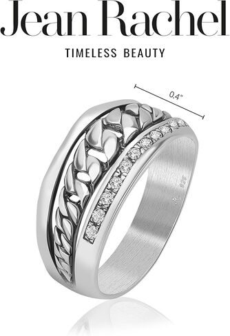 حلقة سلسلة من الفضة الإسترلينية 925 مع 0.03 TCW زركونيا مكعبة مستديرة بيضاء، لا تسبب الحساسية، خالية من النيكل والرصاص، مجموعة مصممة يدويًا حرفية، مجوهرات للنساء، هدية لها - مقاس 9 in Kuwait