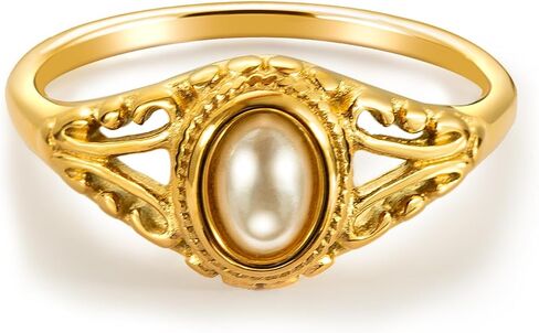 Pearl Retro Rings for Women, Victorian Pearl Ring, Fresh Water Pearl Gold Ring, 18K Gold Plated Dainty Statement Ring, Minimalist Pearl Ring for Women in Saudi Arabia