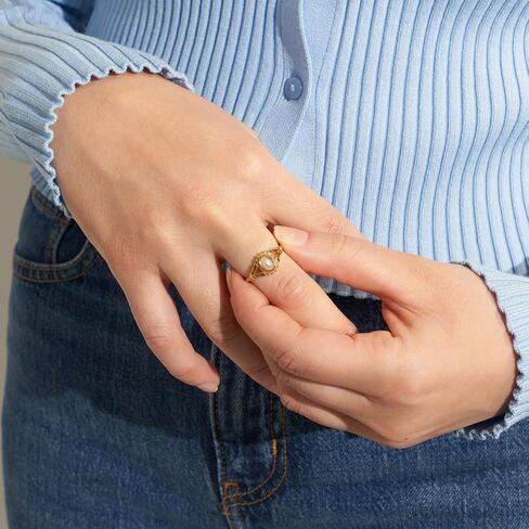 Pearl Retro Rings for Women, Victorian Pearl Ring, Fresh Water Pearl Gold Ring, 18K Gold Plated Dainty Statement Ring, Minimalist Pearl Ring for Women in Saudi Arabia