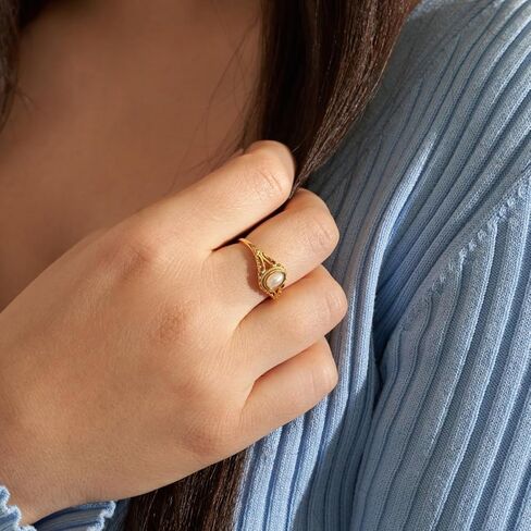 Pearl Retro Rings for Women, Victorian Pearl Ring, Fresh Water Pearl Gold Ring, 18K Gold Plated Dainty Statement Ring, Minimalist Pearl Ring for Women in Saudi Arabia