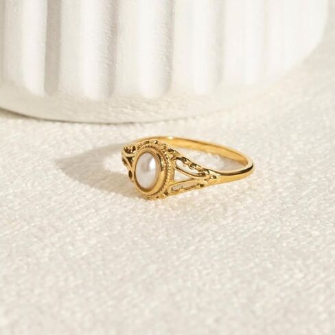 Pearl Retro Rings for Women, Victorian Pearl Ring, Fresh Water Pearl Gold Ring, 18K Gold Plated Dainty Statement Ring, Minimalist Pearl Ring for Women in Saudi Arabia
