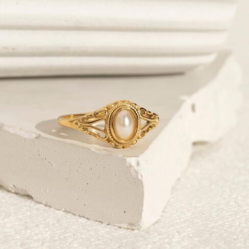 Pearl Retro Rings for Women, Victorian Pearl Ring, Fresh Water Pearl Gold Ring, 18K Gold Plated Dainty Statement Ring, Minimalist Pearl Ring for Women in Saudi Arabia