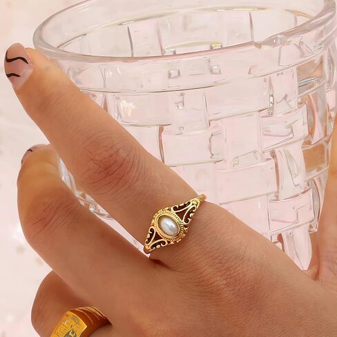 Pearl Retro Rings for Women, Victorian Pearl Ring, Fresh Water Pearl Gold Ring, 18K Gold Plated Dainty Statement Ring, Minimalist Pearl Ring for Women in Saudi Arabia