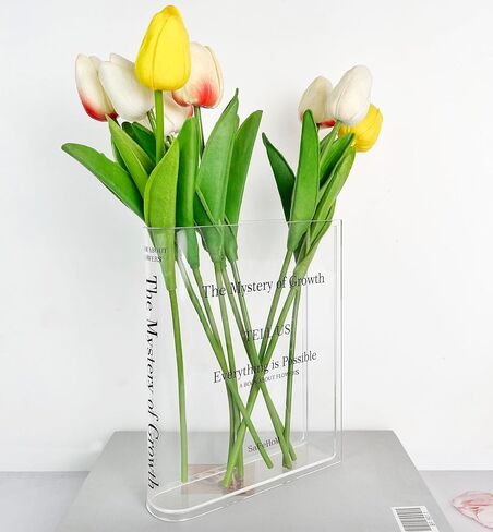 Book Vase for Flowers, Unique Flower Vases, Cute Acrylic Vase, Aesthetic Vases Gifts for Women, Dorm Room Essentials for Bookshelf, Bookcase, Desk, Bedroom, Room, Office, Home Decor (Transparent) in Saudi Arabia