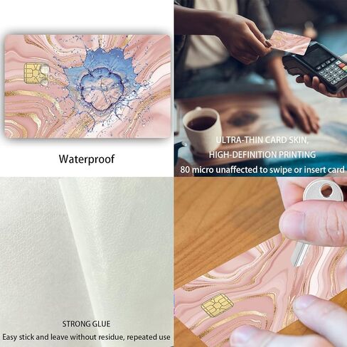 Rose Gold Liquid Marble Texture Large Chip Credit Card Stickers Slim Waterproof Anti-Wrinkling Removable Vinyl Decals Debit Card Skin Cover in Saudi Arabia