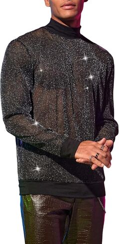 WDIRARA Men's Round Neck Long Sleeve Glitter Sweatshirt Party Club Metallic Tops in Saudi Arabia