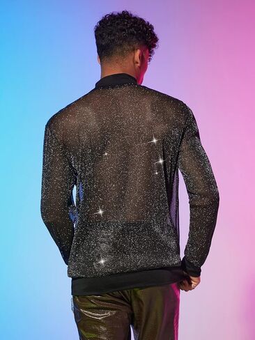 WDIRARA Men's Round Neck Long Sleeve Glitter Sweatshirt Party Club Metallic Tops in Saudi Arabia