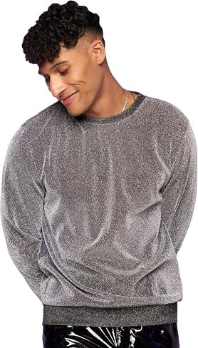 WDIRARA Men's Round Neck Long Sleeve Glitter Sweatshirt Party Club Metallic Tops in Saudi Arabia