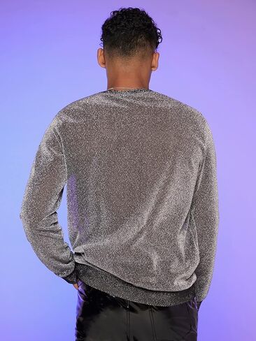 WDIRARA Men's Round Neck Long Sleeve Glitter Sweatshirt Party Club Metallic Tops in Saudi Arabia