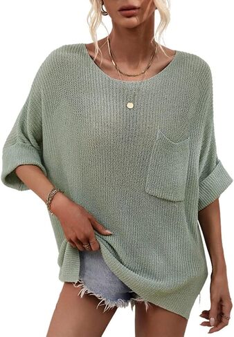Women's Summer Oversized Half Sleeve Crochet Knit Sweater Top Spring Solid Color Blouse in Saudi Arabia
