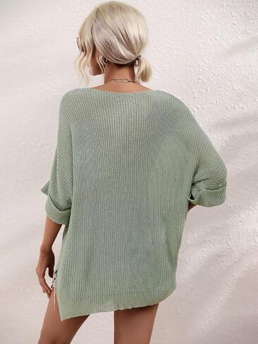 Women's Summer Oversized Half Sleeve Crochet Knit Sweater Top Spring Solid Color Blouse in Saudi Arabia