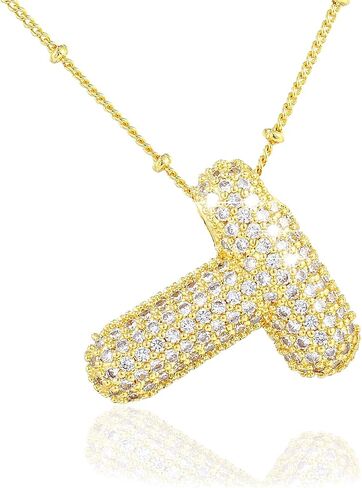 قلادة Vessantara Bubble Letter - قلادات قلادة مطلية بالذهب للرجال والنساء والفتيات كبيرة من A-Z بالون سحر أولي أنيق عصري مكتنزة اسم قلادة شخصية غير مشوهة in Kuwait