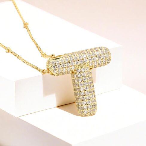 قلادة Vessantara Bubble Letter - قلادات قلادة مطلية بالذهب للرجال والنساء والفتيات كبيرة من A-Z بالون سحر أولي أنيق عصري مكتنزة اسم قلادة شخصية غير مشوهة in Kuwait