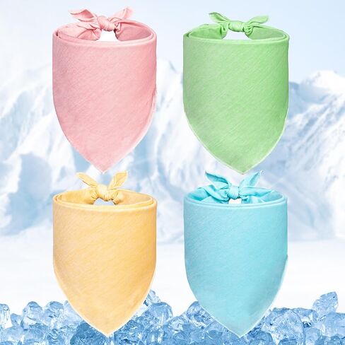 Mihachi Cooling Dog Bandana 4 Pack - Summer Dog Bandana, Ice Silk Kerchief Scarf Bibs, Adjustable and Washable Decoration Accessories for Small Medium Large Dogs Cats Puppy in Saudi Arabia