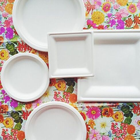 Susty Party 8-Inch Compostable Square Plates (50 Plates), Sugarcane Heavy Duty Disposable Biodegradable Plate, White in Saudi Arabia