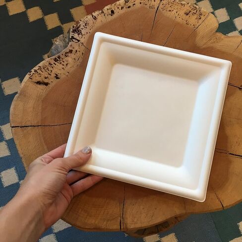 Susty Party 8-Inch Compostable Square Plates (50 Plates), Sugarcane Heavy Duty Disposable Biodegradable Plate, White in Saudi Arabia