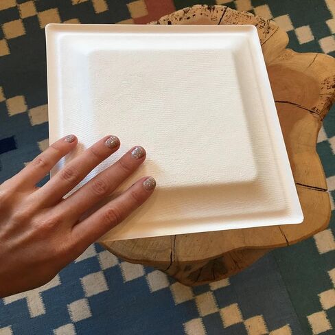 Susty Party 8-Inch Compostable Square Plates (50 Plates), Sugarcane Heavy Duty Disposable Biodegradable Plate, White in Saudi Arabia