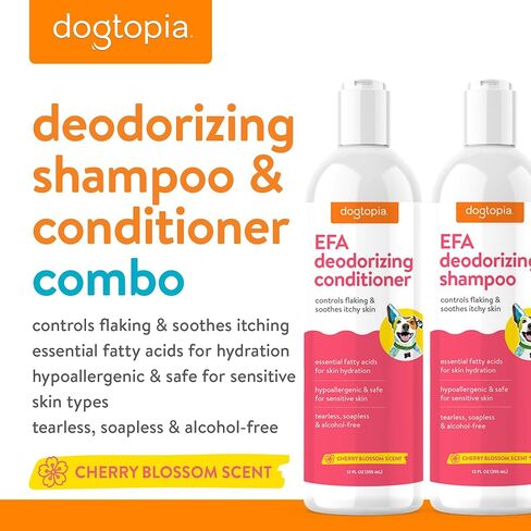 Essential Fatty Acid (EFA) Shampoo and Conditioner for Pets – 12oz Deodorizing Cherry Blossom Scent | Soothing for Dogs and Cats Rich with Moisturizing Emollients | Tearless, Soapless in Saudi Arabia
