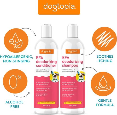 Essential Fatty Acid (EFA) Shampoo and Conditioner for Pets – 12oz Deodorizing Cherry Blossom Scent | Soothing for Dogs and Cats Rich with Moisturizing Emollients | Tearless, Soapless in Saudi Arabia