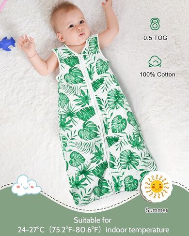 كيس نوم للأطفال من ليكتين، 0.5 توغ - عبوتان من بطانية يمكن ارتداؤها للأطفال، قماط للأطفال، حقيبة نوم صيفية للأطفال بدون أكمام in Kuwait