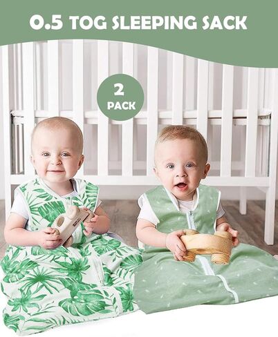 كيس نوم للأطفال من ليكتين، 0.5 توغ - عبوتان من بطانية يمكن ارتداؤها للأطفال، قماط للأطفال، حقيبة نوم صيفية للأطفال بدون أكمام in Kuwait